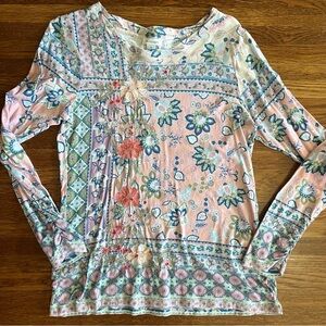 Sundance M pastel patchwork tshirt long sleeve Cottagecore embroidery floral